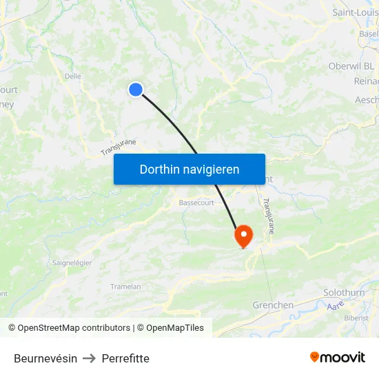 Beurnevésin to Perrefitte map