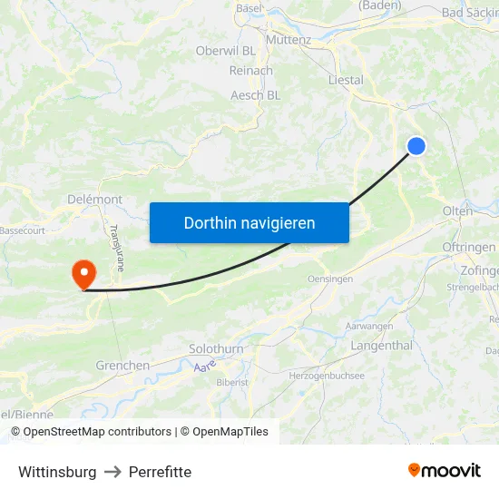 Wittinsburg to Perrefitte map