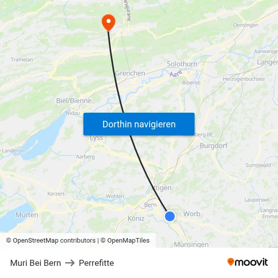 Muri Bei Bern to Perrefitte map