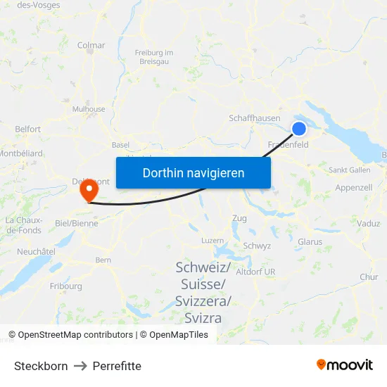 Steckborn to Perrefitte map
