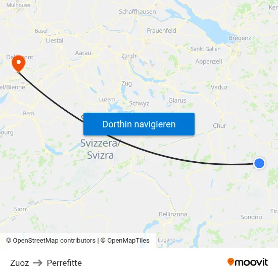 Zuoz to Perrefitte map