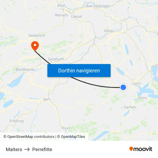 Malters to Perrefitte map