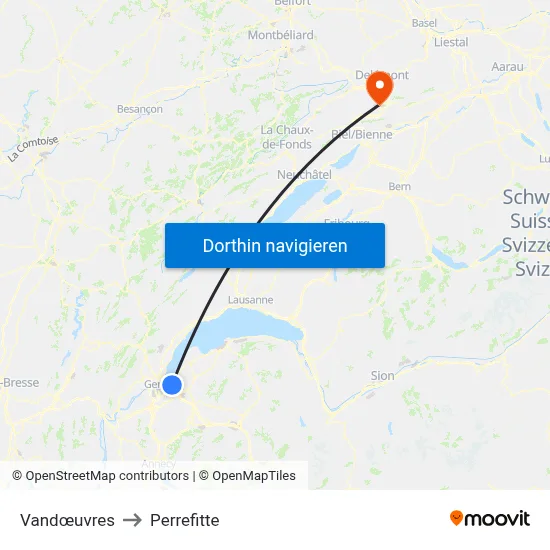 Vandœuvres to Perrefitte map