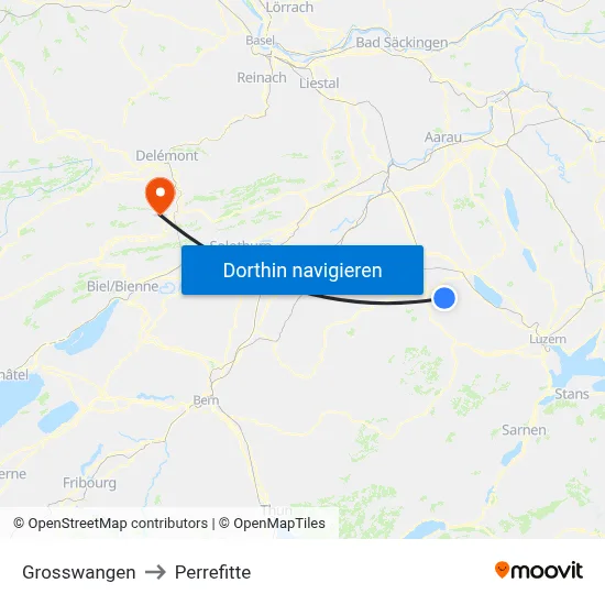 Grosswangen to Perrefitte map