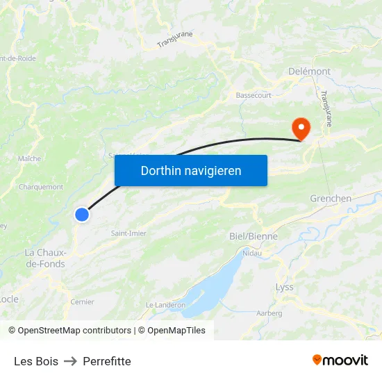 Les Bois to Perrefitte map