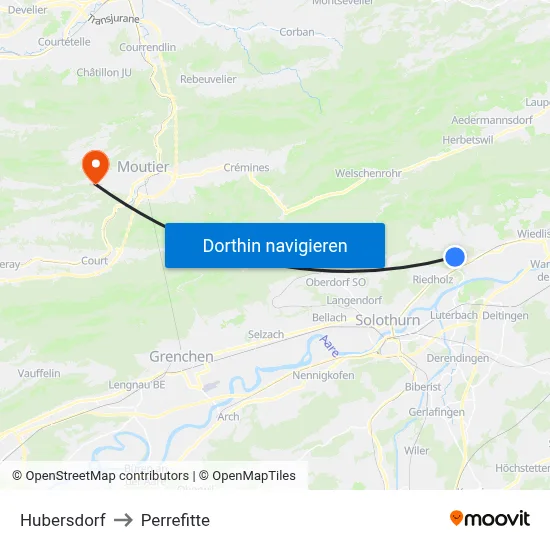 Hubersdorf to Perrefitte map