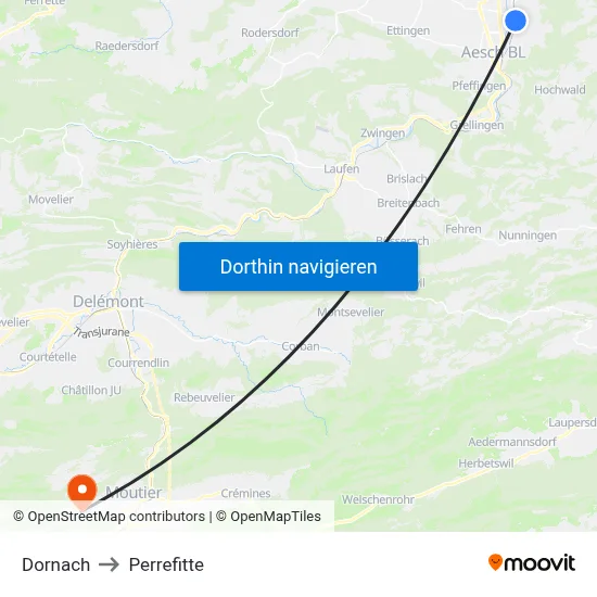 Dornach to Perrefitte map