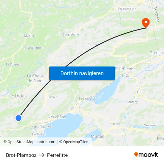 Brot-Plamboz to Perrefitte map