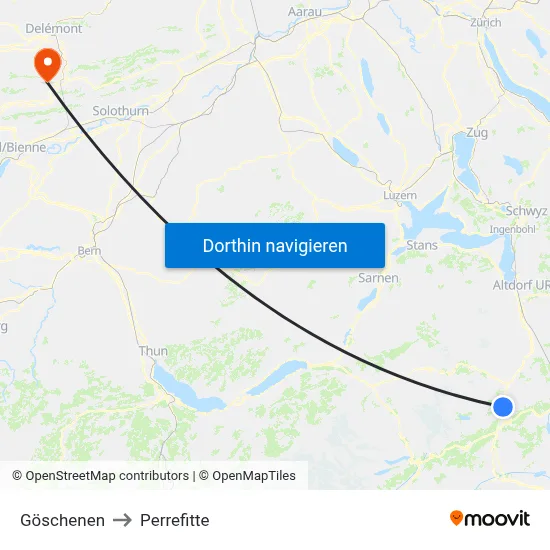 Göschenen to Perrefitte map
