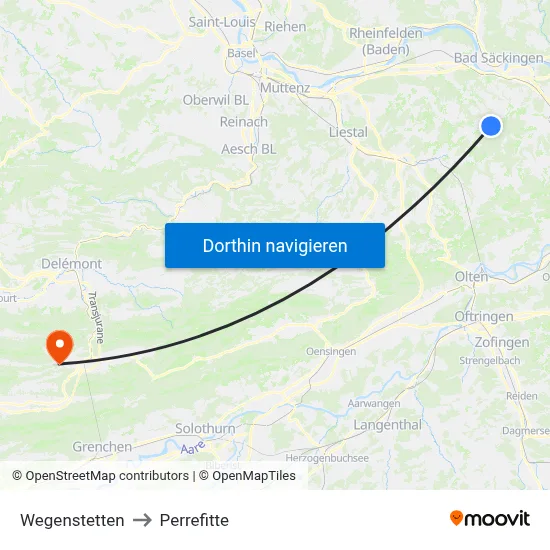 Wegenstetten to Perrefitte map