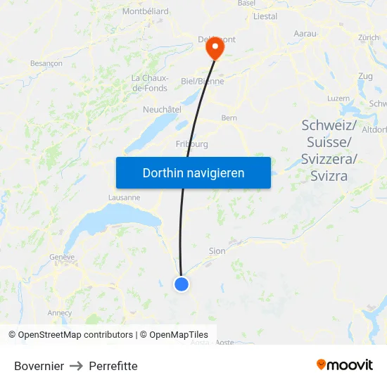 Bovernier to Perrefitte map