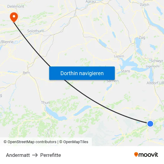 Andermatt to Perrefitte map