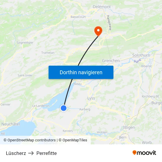 Lüscherz to Perrefitte map