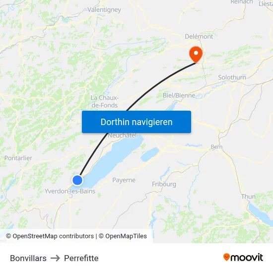 Bonvillars to Perrefitte map