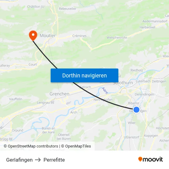 Gerlafingen to Perrefitte map