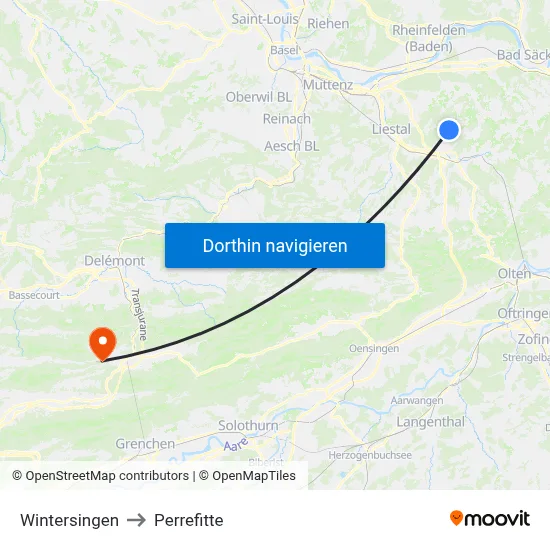 Wintersingen to Perrefitte map