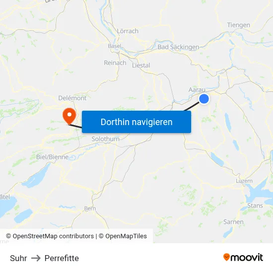 Suhr to Perrefitte map