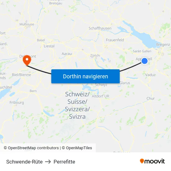 Schwende-Rüte to Perrefitte map