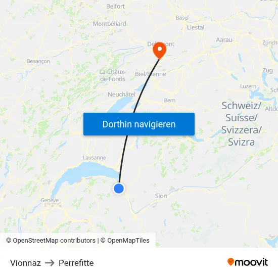 Vionnaz to Perrefitte map