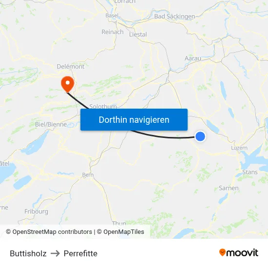 Buttisholz to Perrefitte map