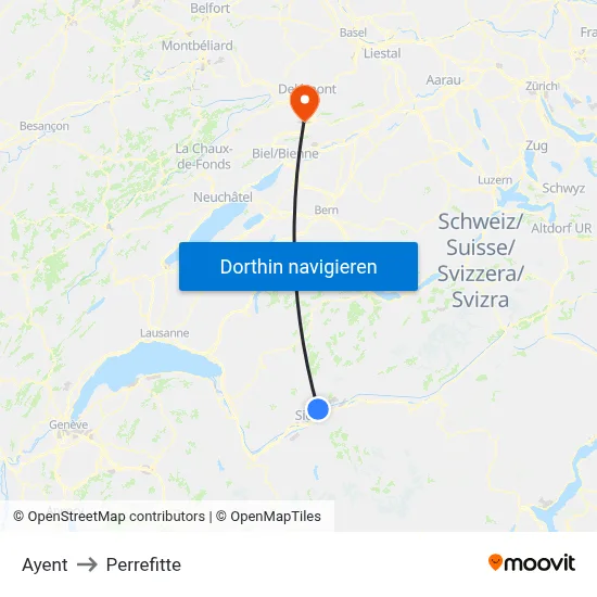 Ayent to Perrefitte map