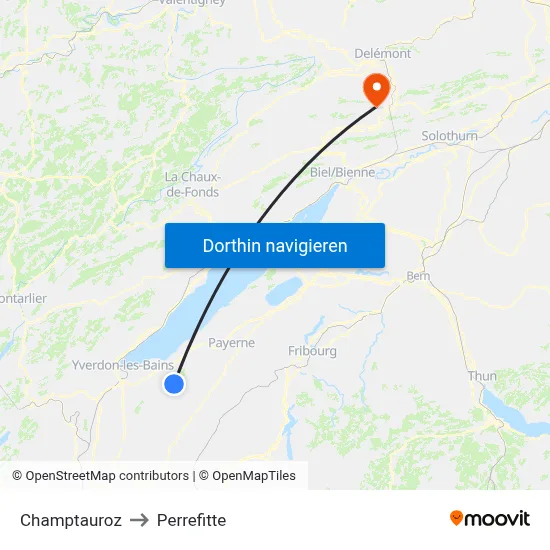 Champtauroz to Perrefitte map