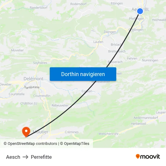 Aesch to Perrefitte map