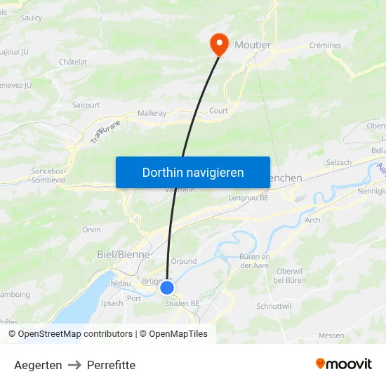 Aegerten to Perrefitte map