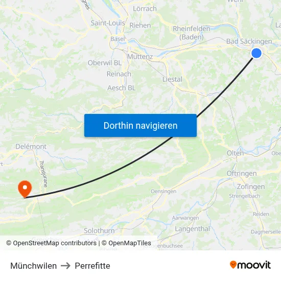 Münchwilen to Perrefitte map