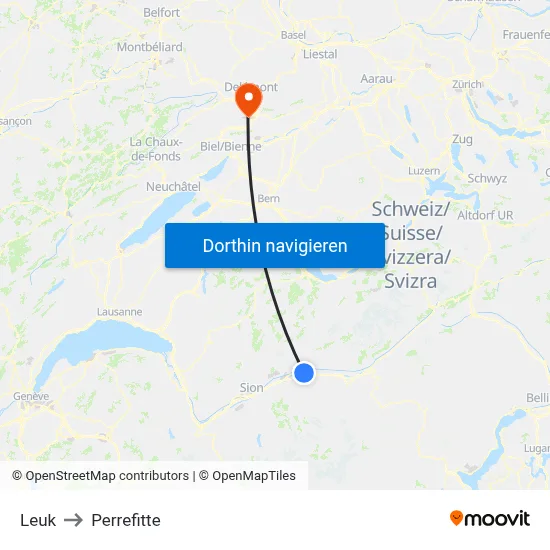 Leuk to Perrefitte map