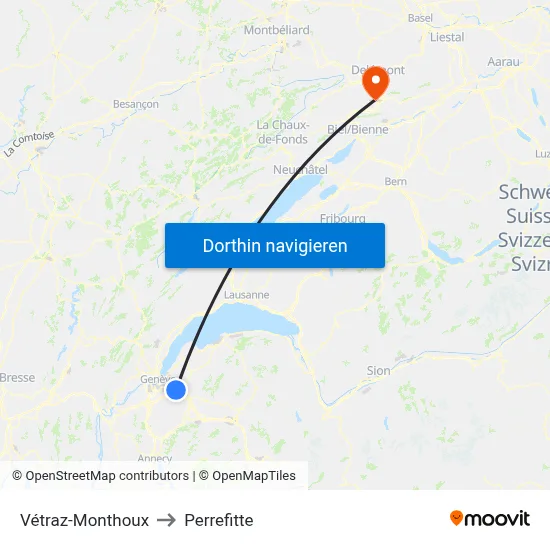 Vétraz-Monthoux to Perrefitte map