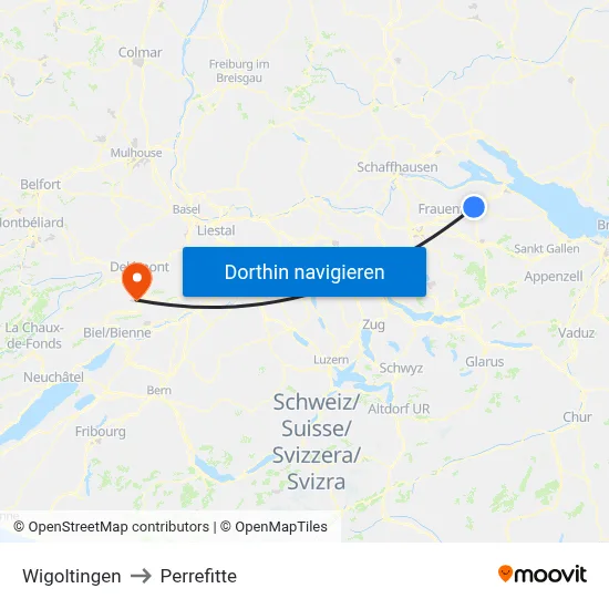 Wigoltingen to Perrefitte map