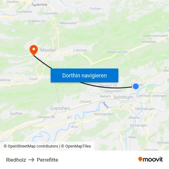 Riedholz to Perrefitte map