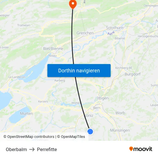 Oberbalm to Perrefitte map
