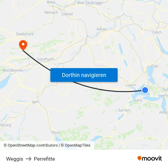 Weggis to Perrefitte map
