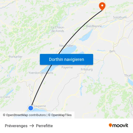 Préverenges to Perrefitte map