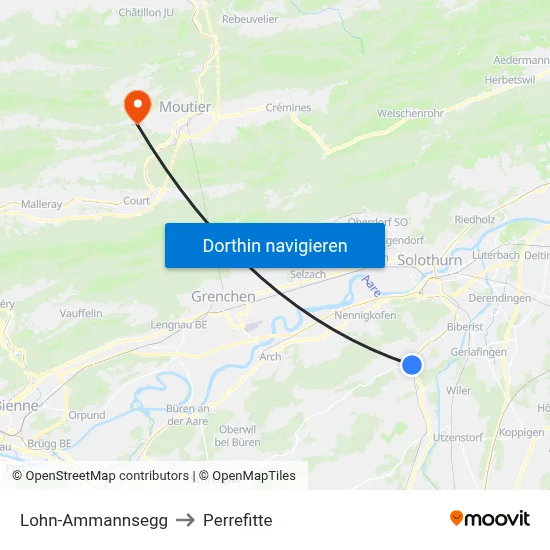 Lohn-Ammannsegg to Perrefitte map