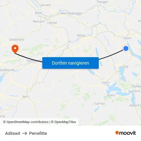 Adliswil to Perrefitte map