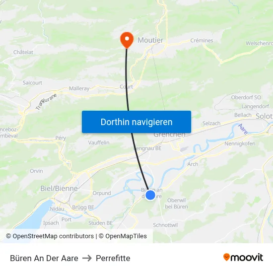 Büren An Der Aare to Perrefitte map