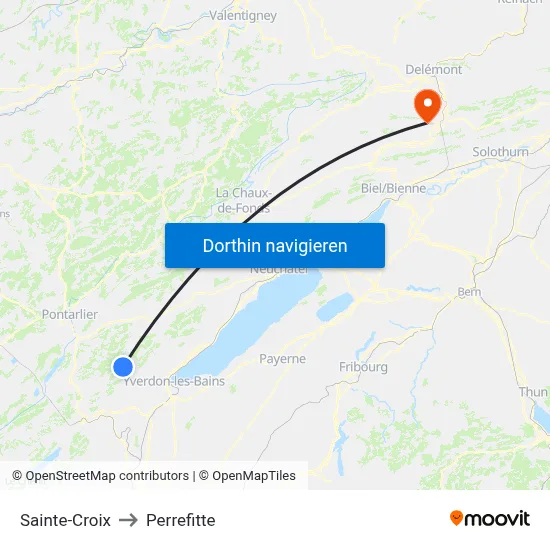 Sainte-Croix to Perrefitte map