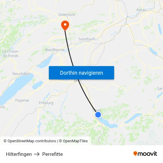 Hilterfingen to Perrefitte map