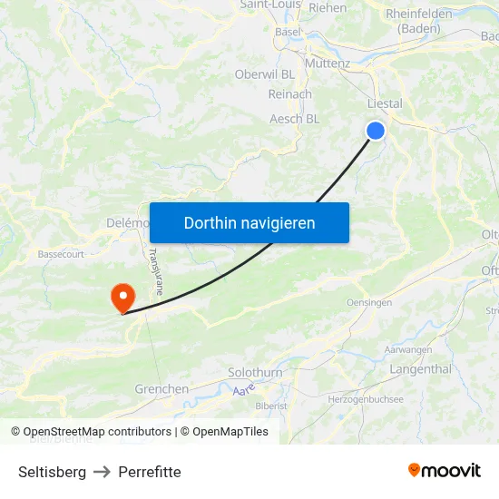 Seltisberg to Perrefitte map