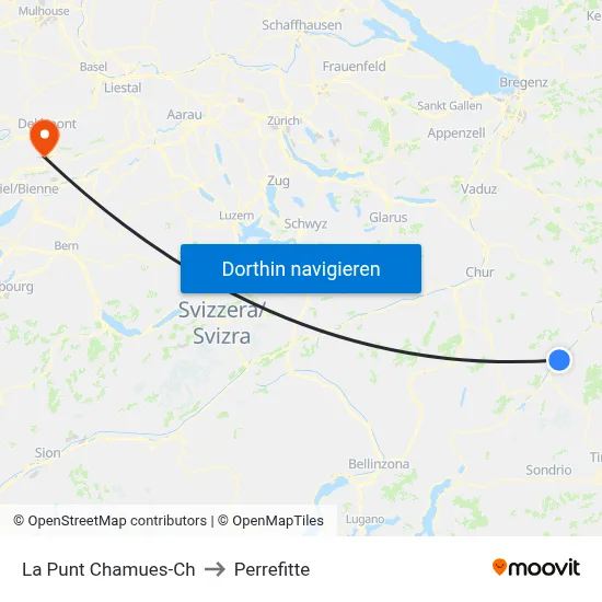 La Punt Chamues-Ch to Perrefitte map