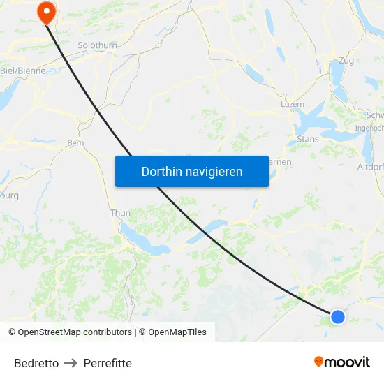 Bedretto to Perrefitte map