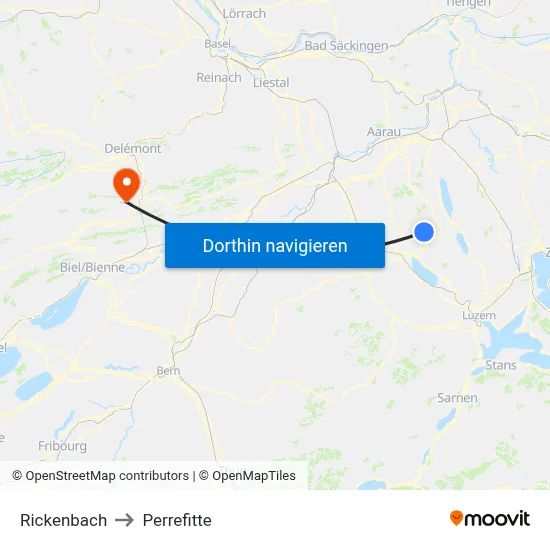 Rickenbach to Perrefitte map
