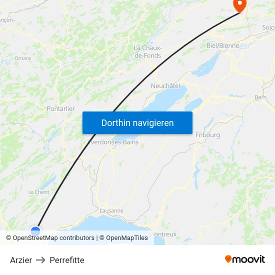 Arzier to Perrefitte map