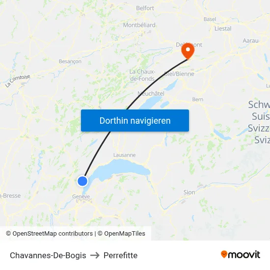 Chavannes-De-Bogis to Perrefitte map