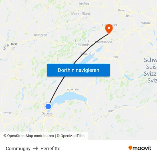 Commugny to Perrefitte map