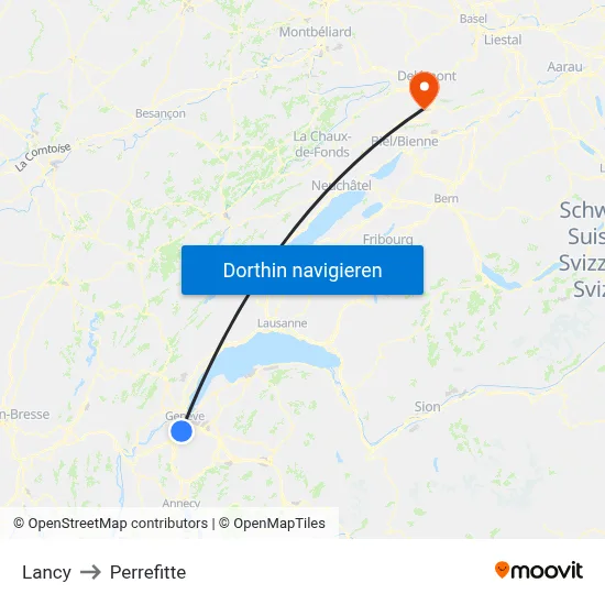 Lancy to Perrefitte map