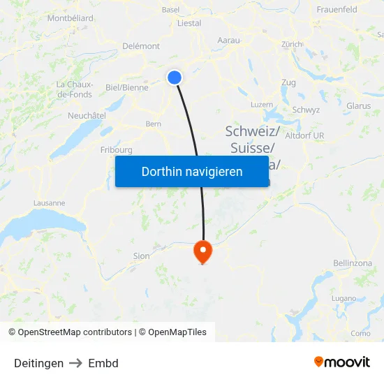 Deitingen to Embd map